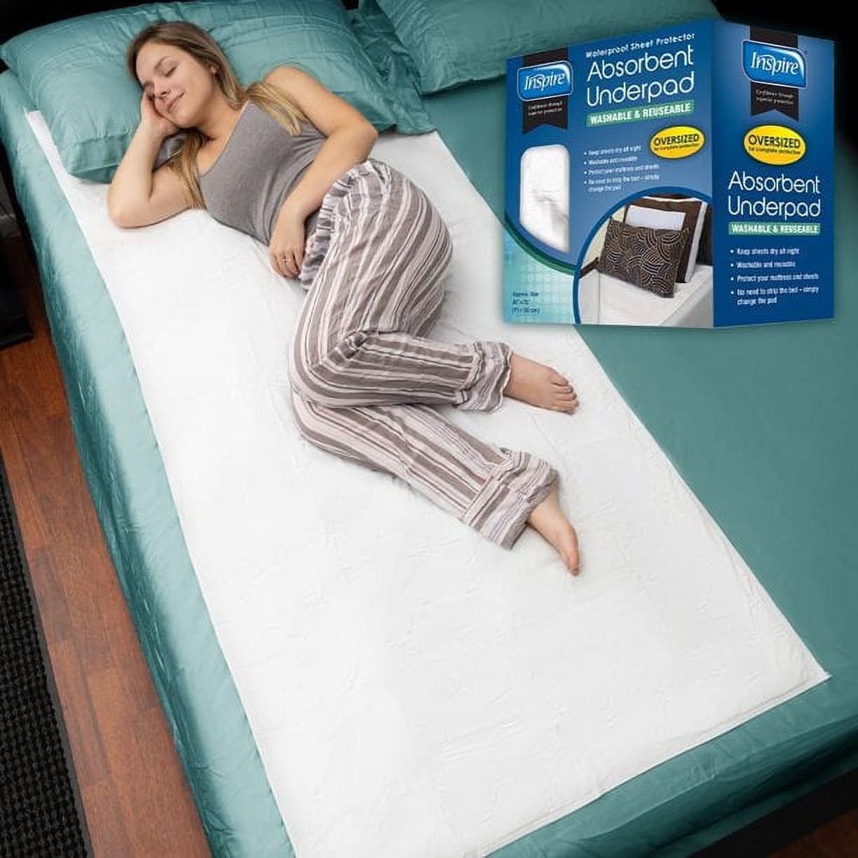 Inspire Mattress Pad, Oversized 36"x 72" – Quilted, Bed Pad for Incontinence Washable, for Adults and Kids Reusable Underpad