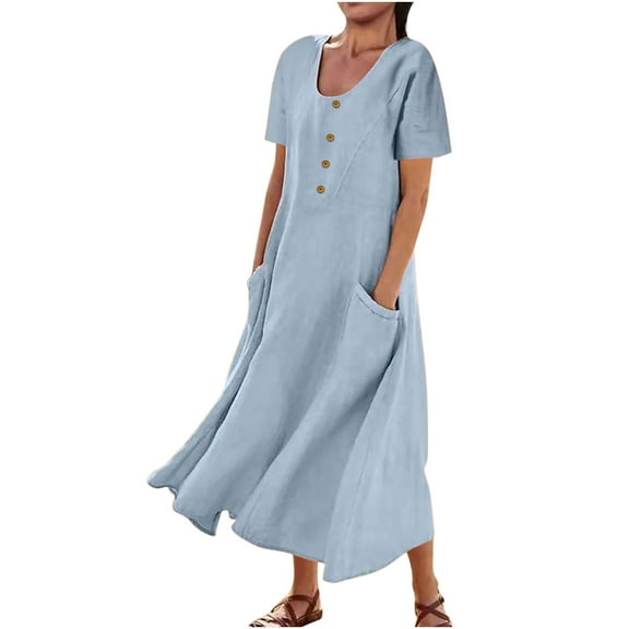 New Maxi Dresses for Womens 2024 Plus Size Fashion Solid Color Casual Sleeveless Round Neck Pocket Dress Beach Casual Maxi Sundress