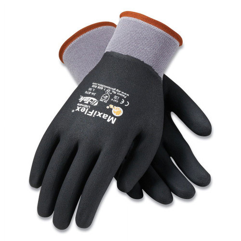 MaxiFlex Ultimate Seamless Knit Nylon Gloves Nitrile Coated Microfoam Grip on Full Hand Large Gray 12 Pairs
