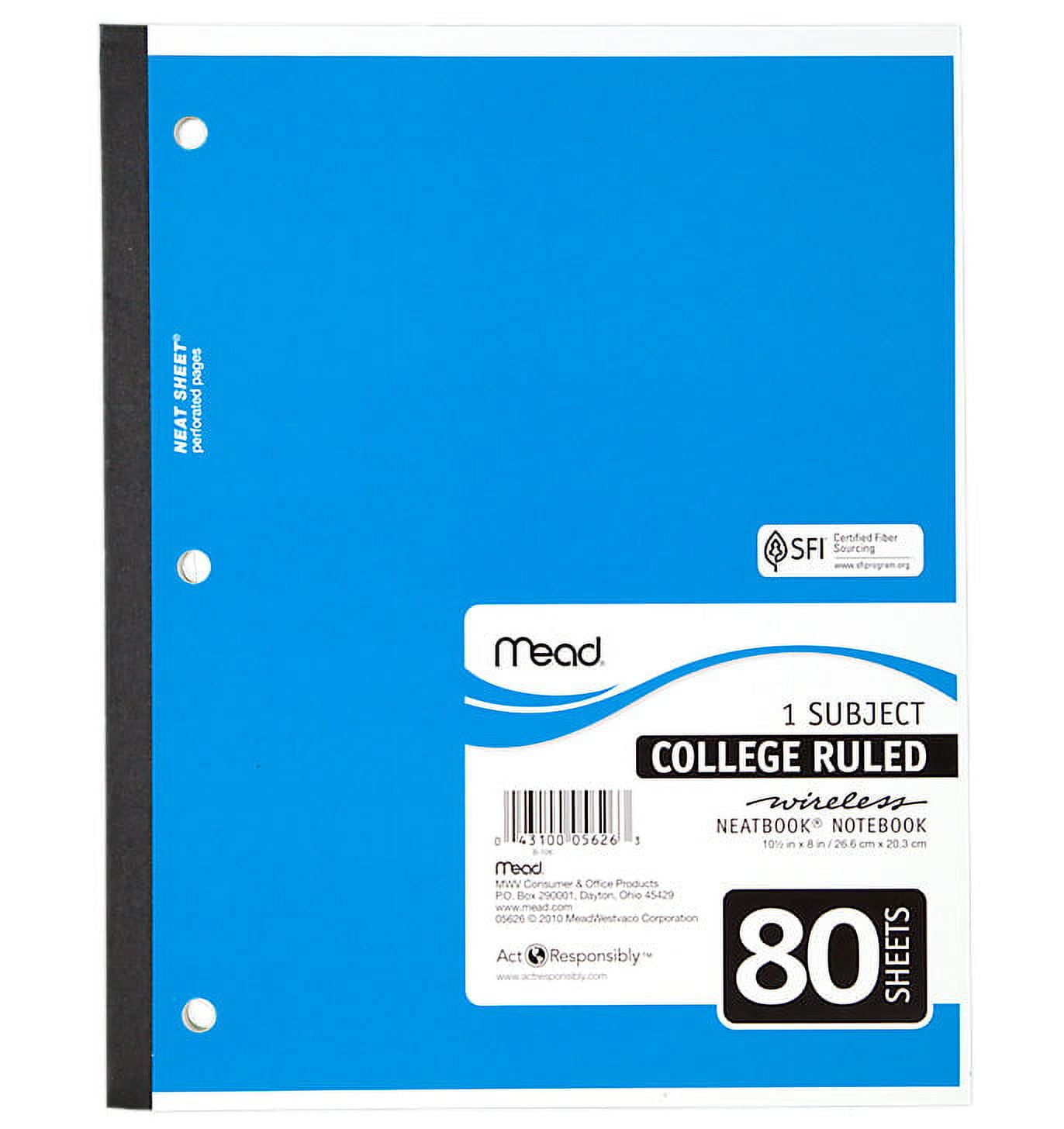 New Mead 05626 College Ruled Wireless Notebook, White Paper, 10.5" x 8