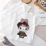 New Melody Kuromi Children T-shirt Y2k Kawaii Sanrio Anime T Shirts Cinnamoroll Cartoons Casual Clothes Kid Girl Boy Fashion Top Gift