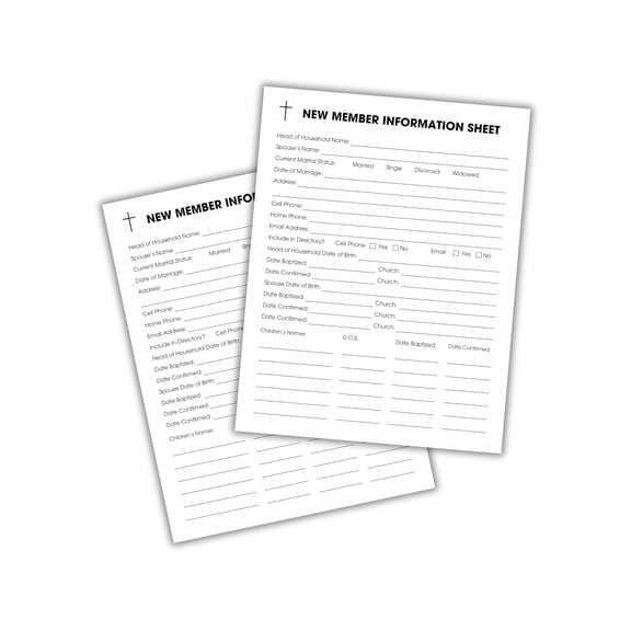 New Member Information Sheet for Church Visitors 50pk 8.5x11 Prayer Requests Welcome Packet Follow Ups for Offering Plate Administration