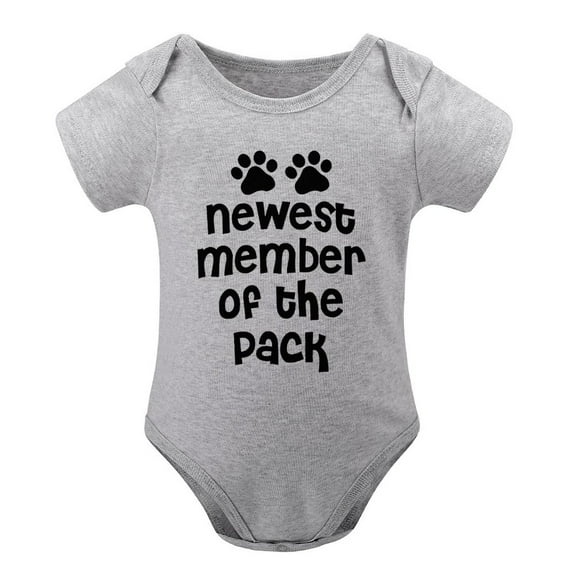 New Member of The Pack - Adorable Sibling Announcement Baby Bodysuit, Funny Infant Creeper Gray-style-1 6months