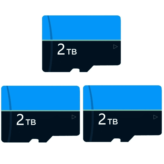 New Memory Card 2T Universal Memory Micro SD Card, Suitable For Most Mobile Phones, Cameras, And Other Devices,Bluewith Adapter 3-pack
