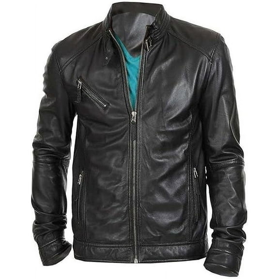 New Men Black Motorcycle Lambskin Leather Jacket Coat A405
