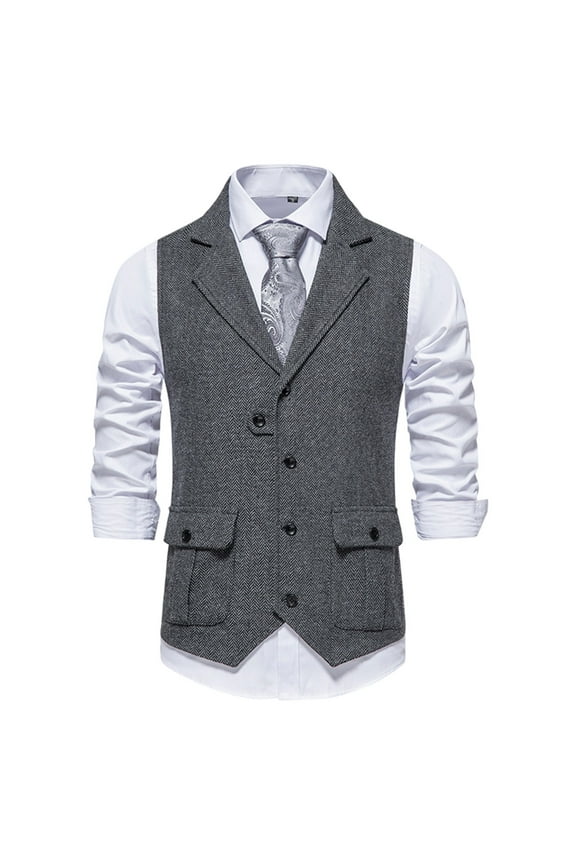 New Men Coats Herringbone Suit Vintage Lapel Vest Classic Stylish Business Overcoat