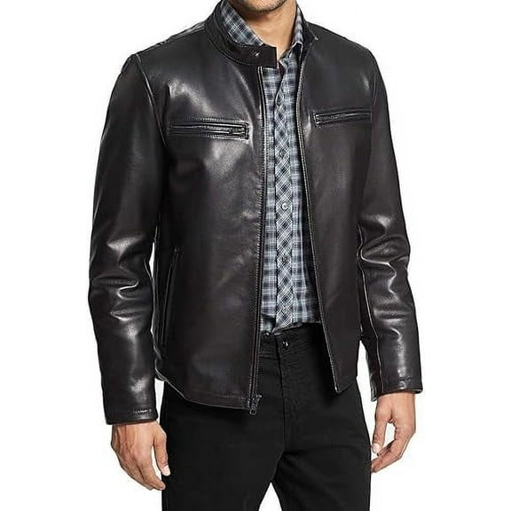 New Men Designer Genuine Lambskin Soft Biker Black Leather Jacket A556