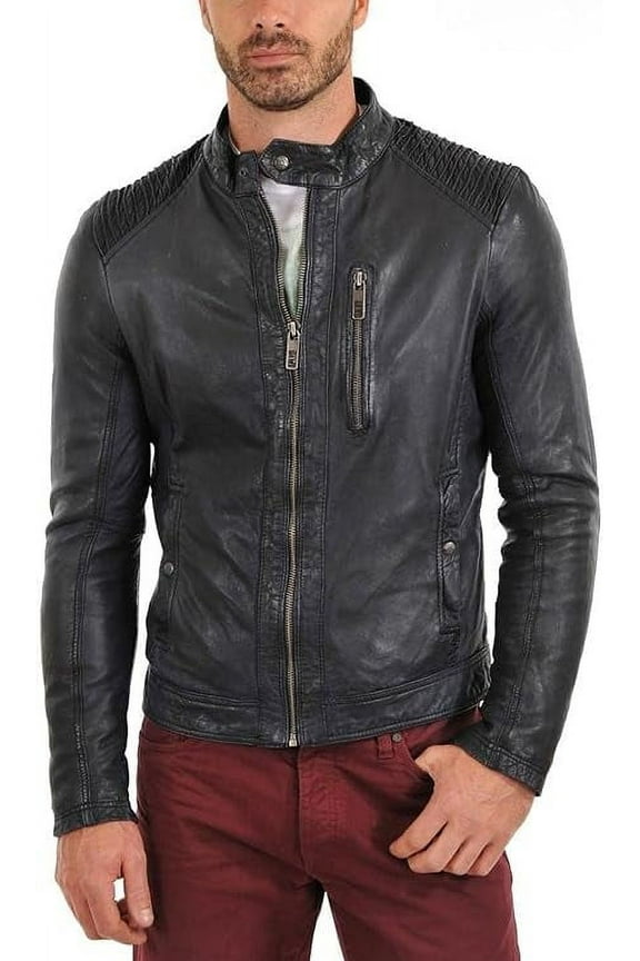 New Men Designer Genuine Lambskin Soft Biker Leather Jacket A151