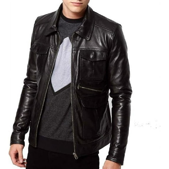 Men's Genuine Lambskin Leather Jacket Biker Soft Stylish Black Motorcycle Jacket A614