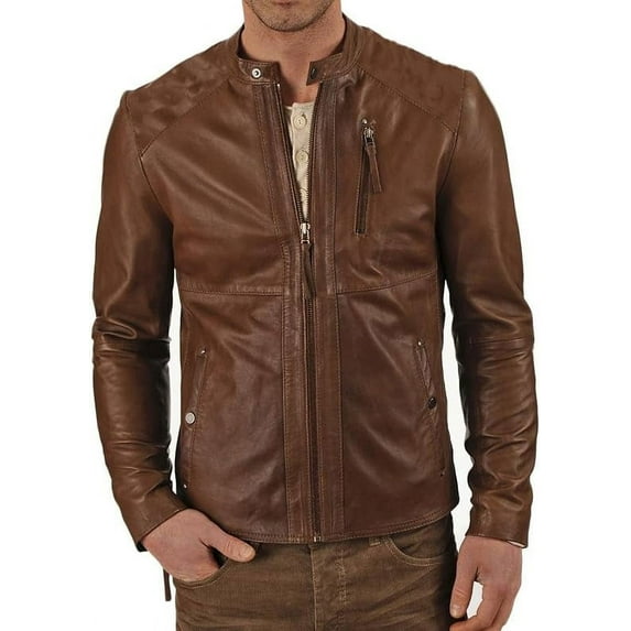 New Men Designer Genuine Lambskin Soft Biker Leather Jacket A156