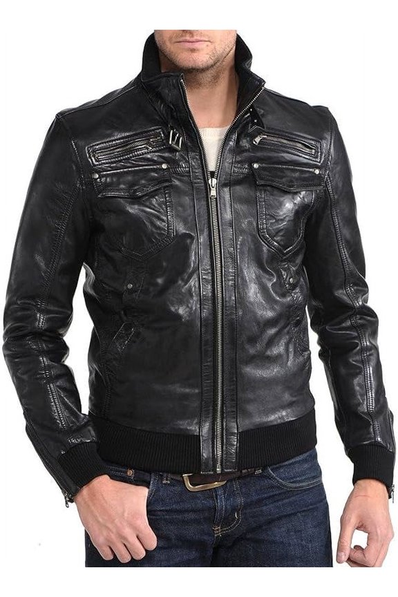 New Men Designer Genuine Lambskin Soft Biker Leather Jacket A159