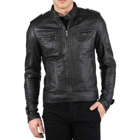 New Men Designer Genuine Lambskin Soft Biker Leather Jacket A160