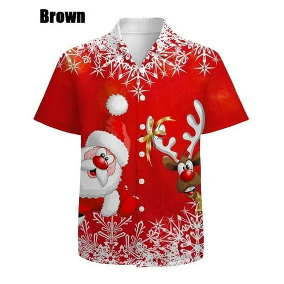 New Men Fashion Casual 3D Printed Christmas Santa Claus Snowflake Tree Print Shirt Short Sleeve Plus Size Slim Fit Shirt Tops