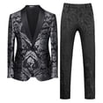 thumbnail image 1 of New Men Jacquard Suit 2 Piece Black / Blue / Red Fashion Men's Luxury Business Wedding Prom Party Dress Blazer Jacket and Pants (550,Asian 4XL (EU XL)), 1 of 7