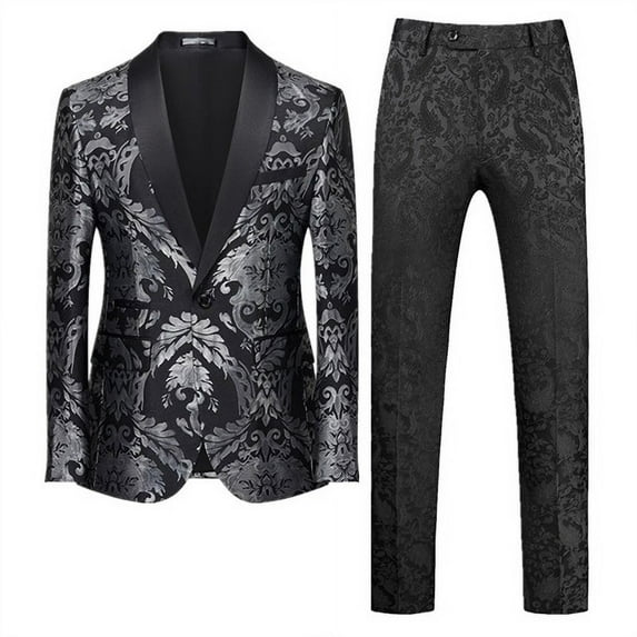 New Men Jacquard Suit 2 Piece Black / Blue / Red Fashion Men's Luxury Business Wedding Prom Party Dress Blazer Jacket and Pants (550,Asian 4XL (EU XL))