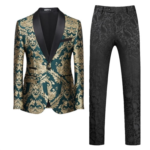 New Men Jacquard Suit 2 Piece Black / Blue / Red Fashion Men's Luxury Business Wedding Prom Party Dress Blazer Jacket and Pants (553,Asian 5XL (EU XXL))