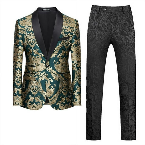 New Men Jacquard Suit 2 Piece Black / Blue / Red Fashion Men's Luxury Business Wedding Prom Party Dress Blazer Jacket and Pants (553,Asian M (EU XXS))