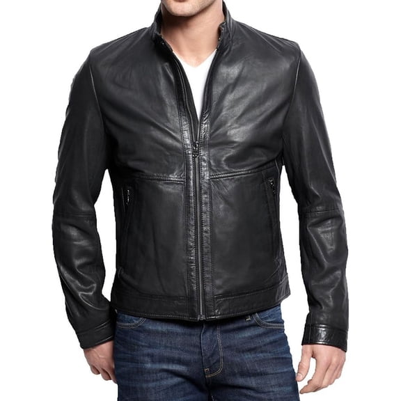 New Men Motorcycle Lambskin Leather Black Jacket Coat Size XS S M L XL A261