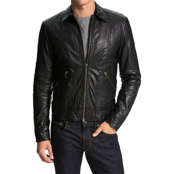 New Men Motorcycle Lambskin Leather Black Jacket Coat Size XS S M L XL A264
