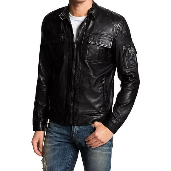 New Men Motorcycle Lambskin Leather Black Jacket Coat Size XS S M L XL A265