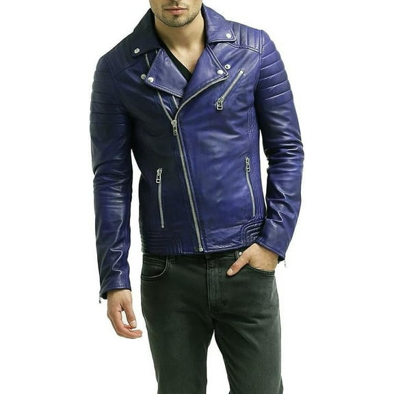 New Men Motorcycle Lambskin Leather Black Jacket Coat Size XS S M L XL A287