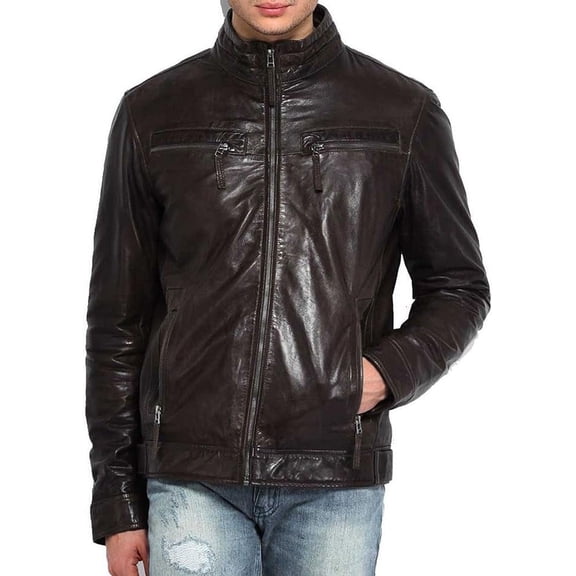 New Men Motorcycle Lambskin Leather Black Jacket Coat Size XS S M L XL A288