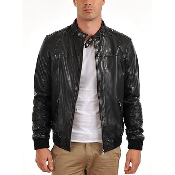 New Men Motorcycle Lambskin Leather Jacket Coat Size XS S M L XL A341