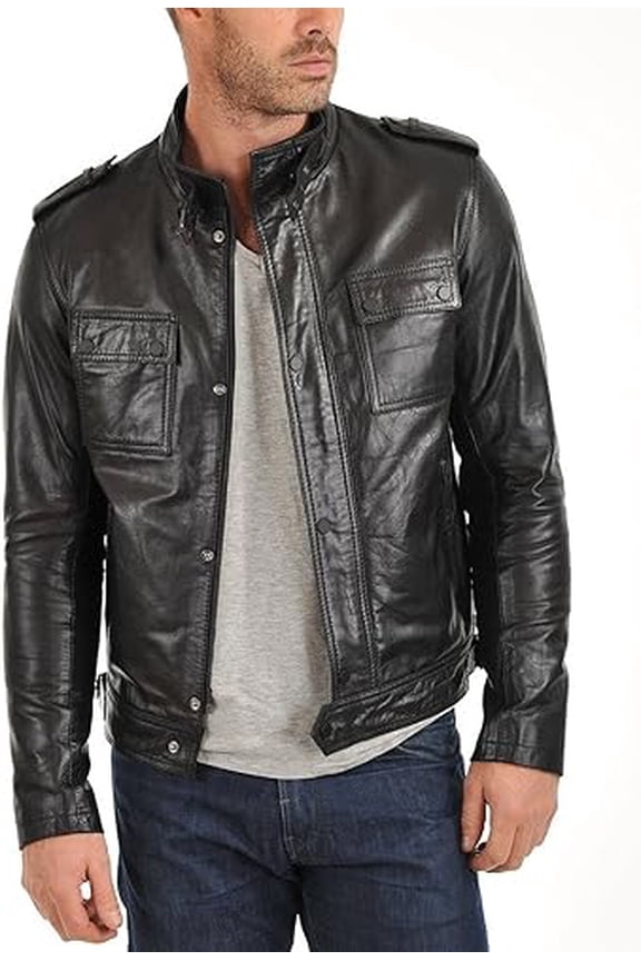 New Men Motorcycle Lambskin Leather Jacket Coat Size XS S M L XL A343