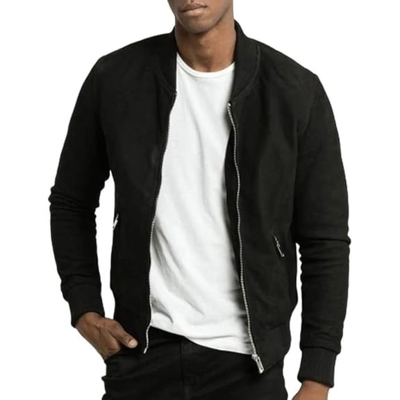 New Men Motorcycle Suede Leather Bomber Jacket Coat Size XS S M L XL A296