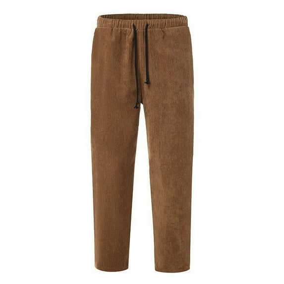 New Men Pants Corduroy Loose Solid Color Casual Workout Jogging Running Elastic Waistband Straight Cropped Trousers Leisure Sweatpants