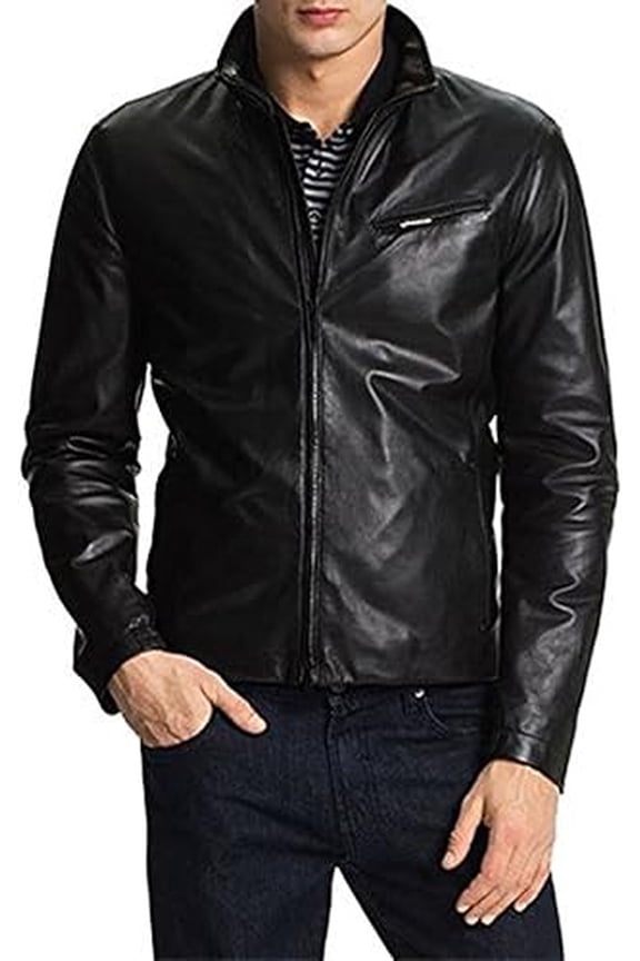 Men's Genuine Lambskin Leather Jacket Biker Soft Stylish Black Motorcycle Jacket A444