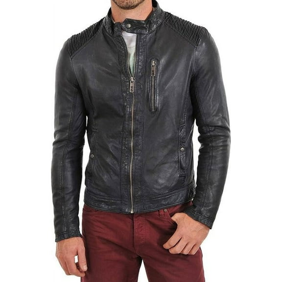 New Men Quilted Leather Jacket 100% Genuine Soft Lambskin Biker Bomber A125