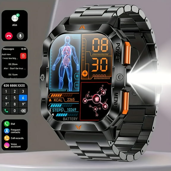 New Men'S 2.01-inch Sports Smart Watch | Built-in LED Flashlight, Receive/Make Calls, Mobile Phone Sync, 100+ Sports Modes, Outdoor Exercise Fitness Device, Compatible with for iphone and Android