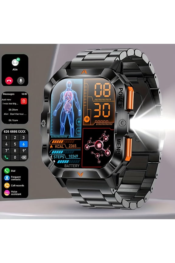 New Men'S 2.01-inch Sports Smart Watch | Built-in LED Flashlight, Receive/Make Calls, Mobile Phone Sync, 100+ Sports Modes, Outdoor Exercise Fitness Device, Compatible with for iphone and Android