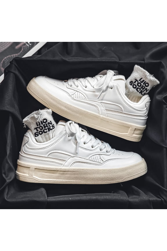 New/Men'S 2026 Chunky Minimalist White Sneakers with Lightweight Design, Unisex-Inspired, Suitable | Low-Top Casual Shoes for Daily & Casual Wear, All-Season, & Microfiber Upper, Rubber Sole, EVA In