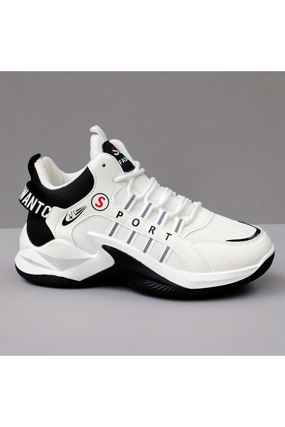 New Men'S Autumn Sports Shoes, Breathable Summer White Sneakers, High-Top White Basketball Shoes, Trendy Shoes for Autumn And Winter, Korean Style Versatile Mid-Top Casual Shoes