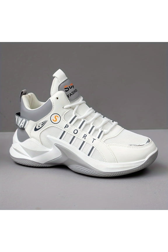 New Men'S Autumn Sports Shoes, Breathable Summer White Sneakers, High-Top White Basketball Shoes, Trendy Shoes for Autumn And Winter, Korean Style Versatile Mid-Top Casual Shoes