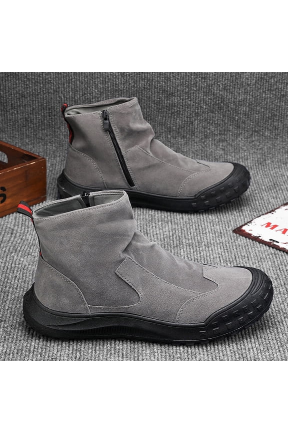 New Men'S Casual Ankle Boots | PVC Sole, Fabric Inner, Zipper Closure, Round Toe, High Top ,Versatile Warm Hiking Running Lightweight Shoes with Microfiber,