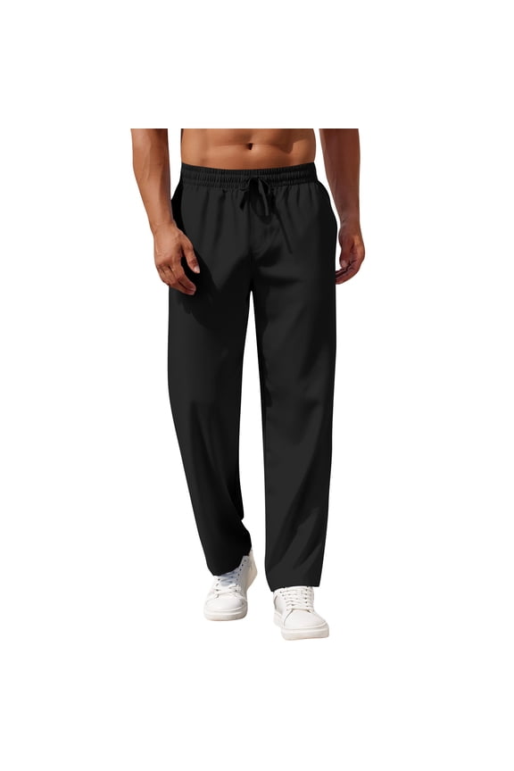 New Men Spring Summer Quality Trousers Mens Cotton Hemp Breathable Comfortable Casual Home Straight Pants Linen Men's Pants Black 4XL