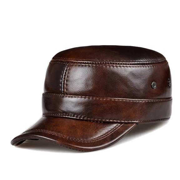 New Men Spring/Winter Genuine Leather Black/Brown Flat Baseball Caps Male 54-62 Cm Customized Size Outdoor Golf Ha ,Fashion