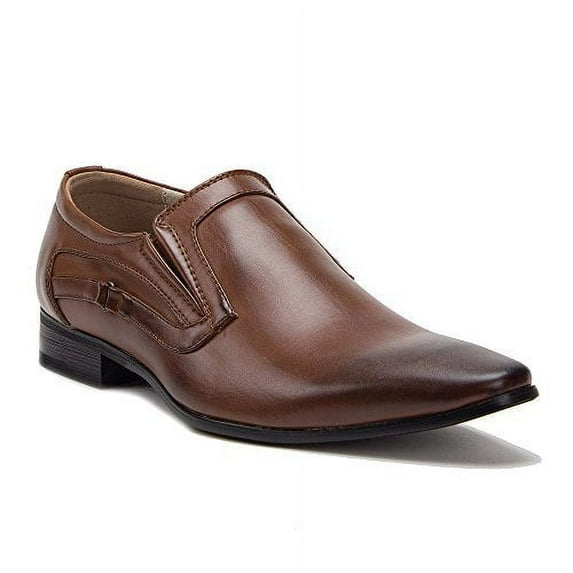 New Men's 98235 Leather Lined Pointy Toe Slip On Smooth Loafers Shoes, Cognac, 9