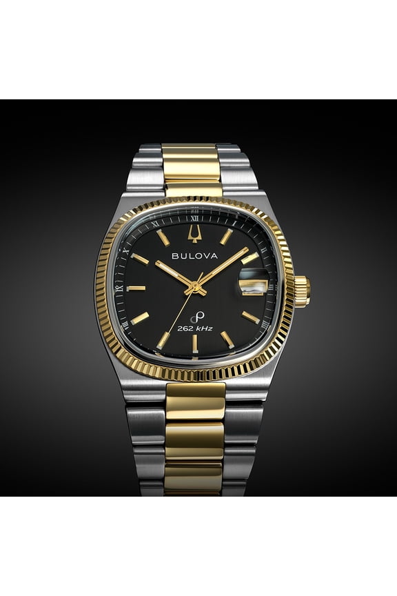 New Mens Bulova Super Seville Two-Tone Analog Watch with Black Cushion Dial 98B458