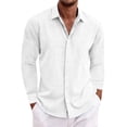 thumbnail image 1 of New Men's Casual Cotton And Linen Long Sleeve Shirt Solid Lapel Hidden Button Fashion Comfortable High Street Top Men's Clothes Breathable Lapel Top, 1 of 6