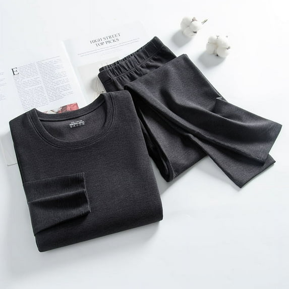 New Men's Colorful Velvet Thermal Underwear Slim Round Neck Long Sleeve Pants Thermal Underwear Set Dark Gray 3XL