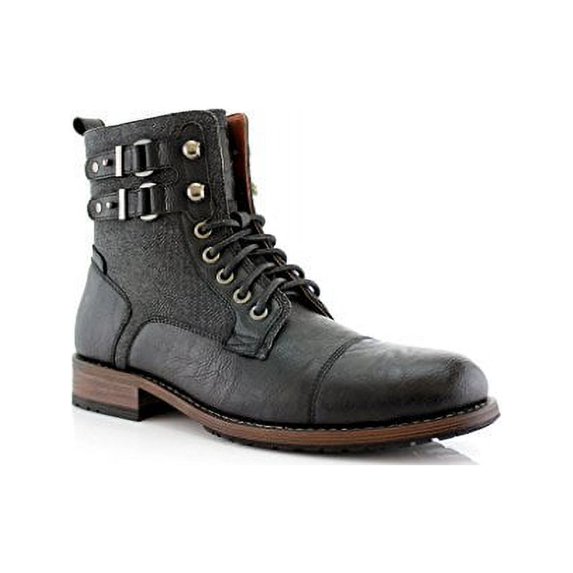 New Men's Dual Fabric Calf-High Tall Riding Combat Dress Boots