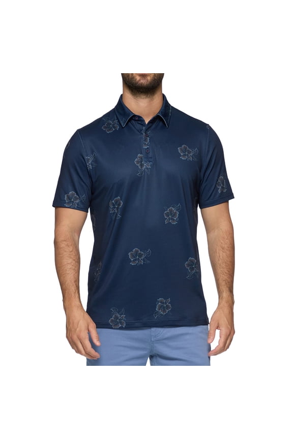 New Men's Flag & Anthem Fallsburg Hibiscus Print Performance Polo Navy Small