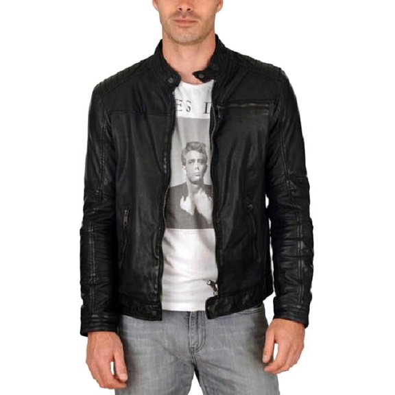 New Men's Genuine Lambskin Leather Black Slim Fit Biker Motorcycle Jacket For Men A893