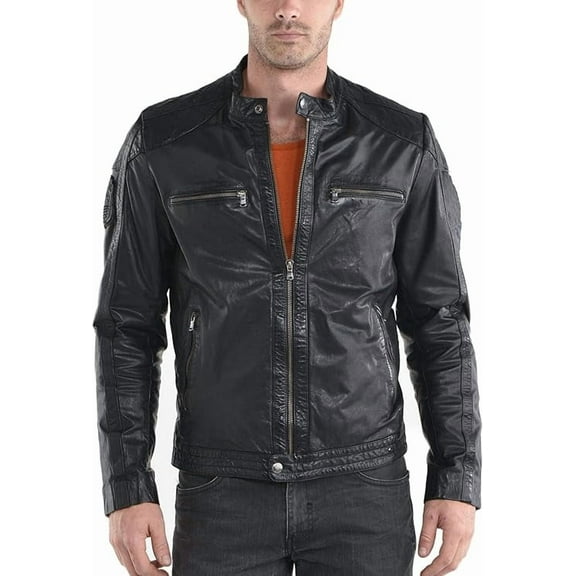 New Men's Genuine Lambskin Leather Black Slim Fit Biker Motorcycle Jacket For Men A927