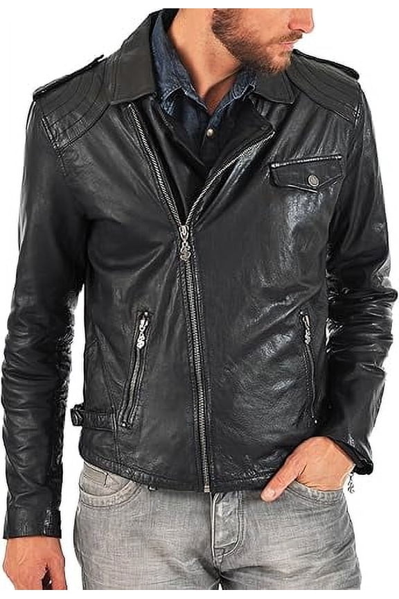 Men Black Leather Jacket Coat Motorcycle Biker Slim Fit Outwear Jackets A837