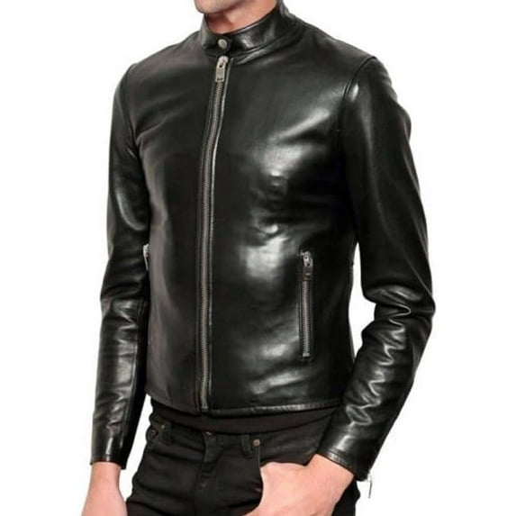 New Men's Genuine Lambskin Leather Jacket Black Motorcycle Biker Jacket A217